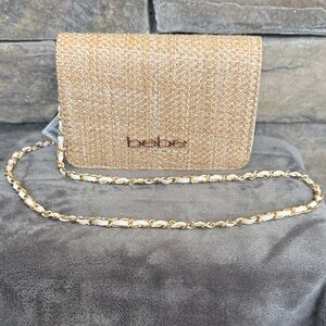 NWT- BEBE- Sophia Straw and Gold Crossbody